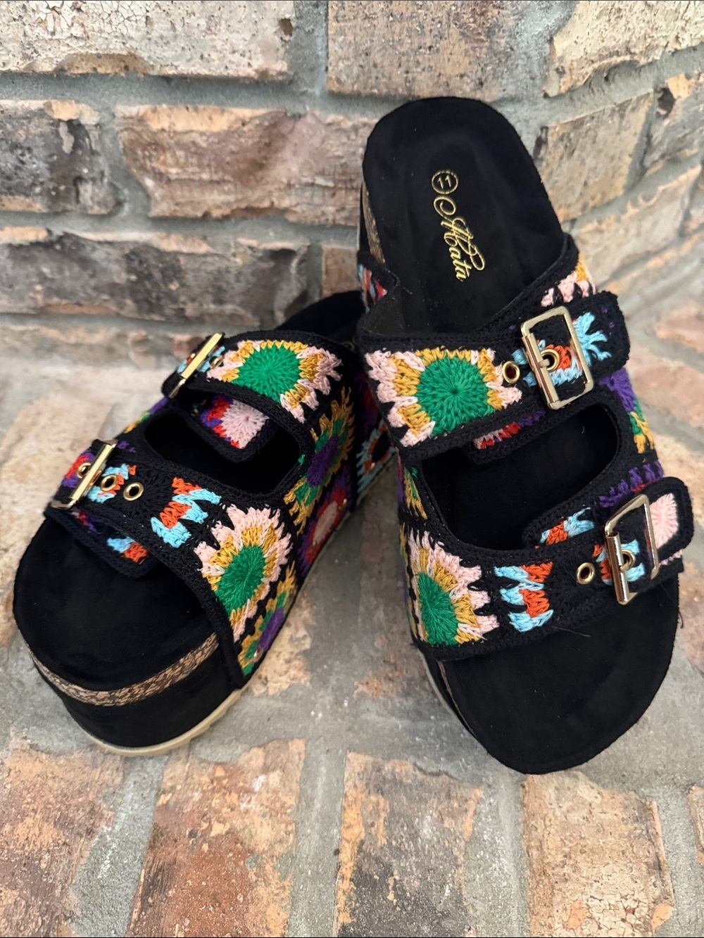 Olivia Miller Black Multi Crochet Platform Sandals